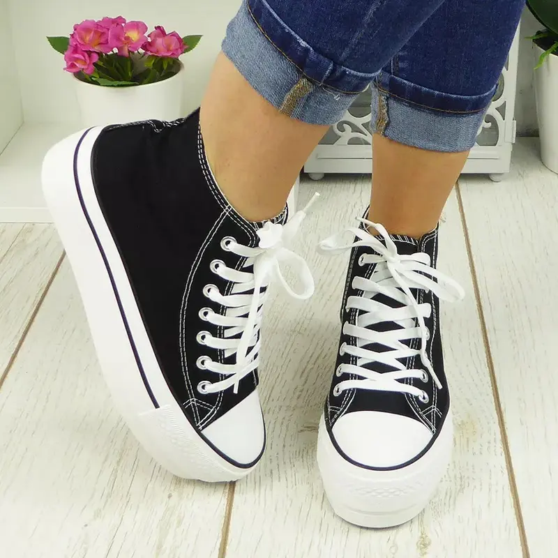 L-169 Womens Lace Up Canvas Pumps Sneakers Casual Trainers Shoes 2
