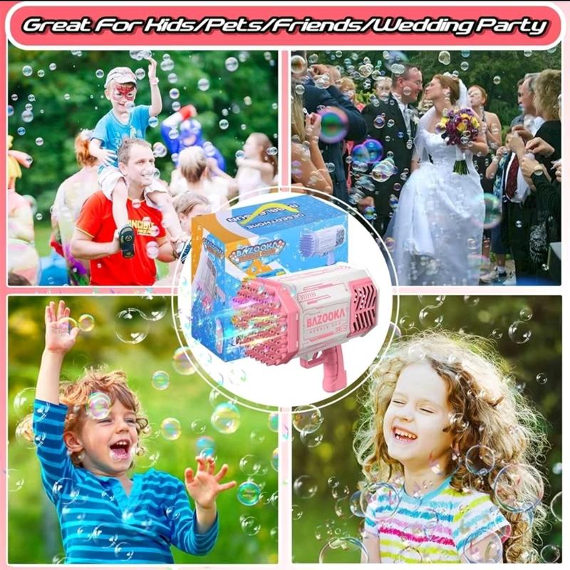 69 Hole Bubble Bazooka Gun USB RECHARGEABLE Bubble Gun Rocket Launcher Bubble Machine & Cooling Fan Kids Outdoor 6