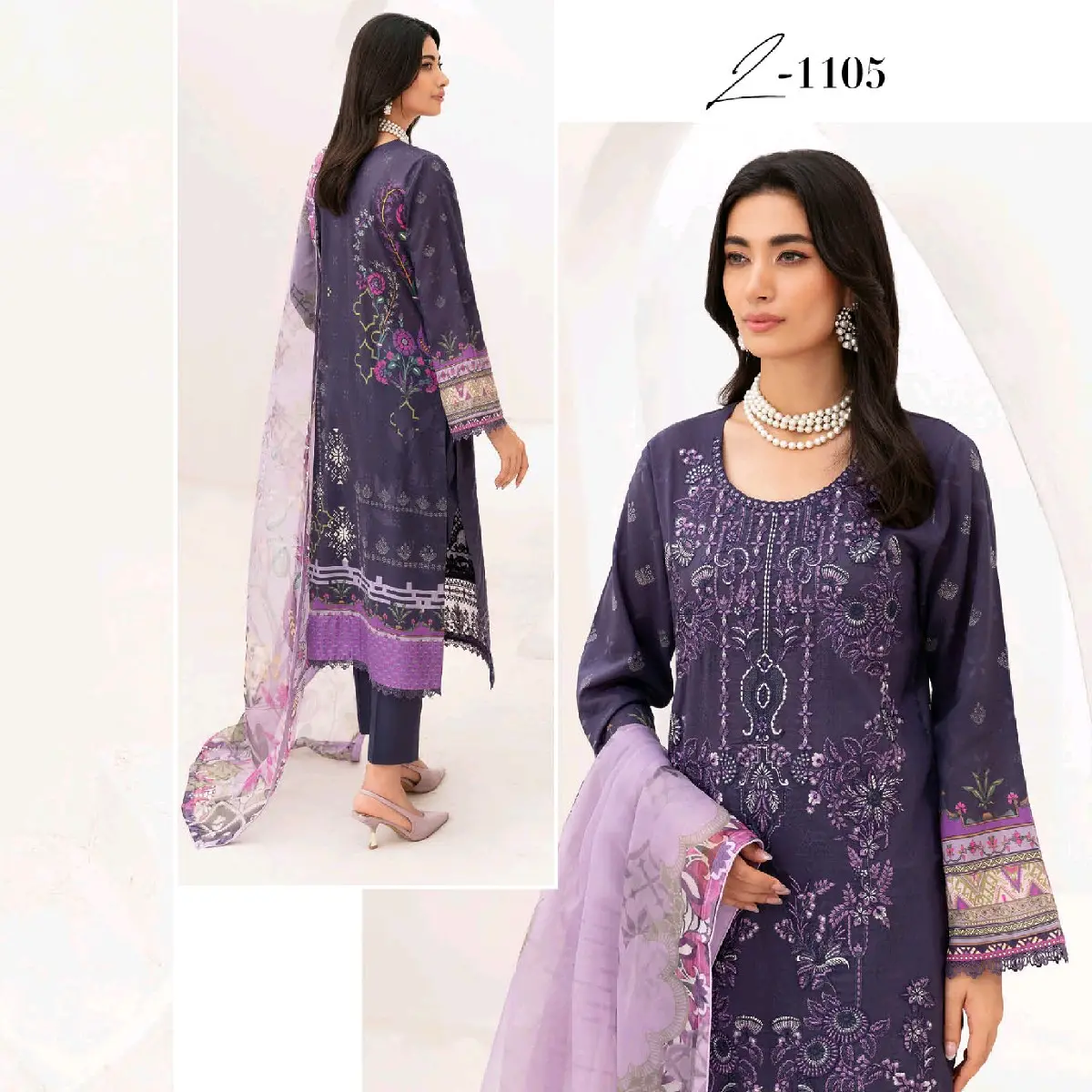 Ramsha Mashaal Luxury Lawn Vol 11 Embroidered Front with digital printed Organza Dupatta and lawn trousers