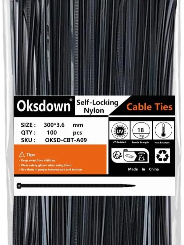 100 Pack Black Plastic Cable Ties 300mm×3.6mm Heavy Duty Strong Nylon Premium Self Locking 12 inch/30 cm Long Zip Tie Wraps 0