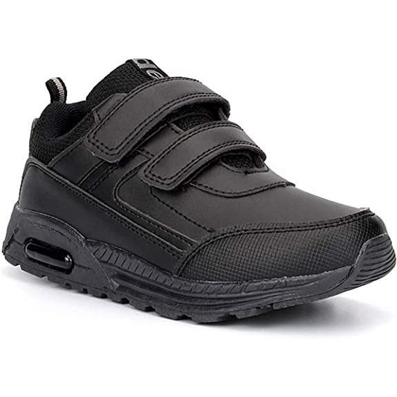 DEK Kids Casual Strap Up School Air Trainers Black White- Boys Girls Touch Fasten Sport Trainers with Rugged Sole PE Shoes 4