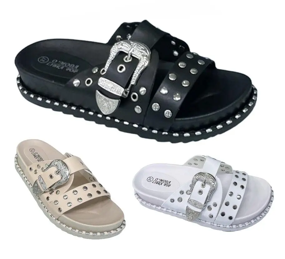 Women's Ladies Slip On Mules Sliders Slipper Summer Flat Sandals Beach Shoe Size