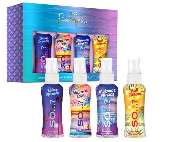 Escapes Womens Gift Set, with Ibiza Dream, Bali Breeze, Mykonos Nights & Majorca Love, Fragrance Spray Set (4 x 50ml) 0