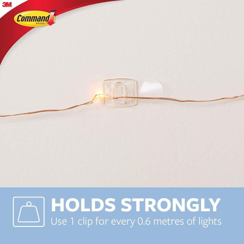 Command Decorating Clips, Pack of 20 Mini Hooks and 24 Small Strips, Transparent - Hanging Clips for Decorations and Fairy Lights, Wall Adhesive - Damage Free Lightweight Organiser Traditional Hangable 4