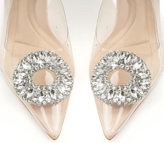 Clear Heels for Women Slingback Pointed Closed Toe Heels with Rhinestones 3 inch Comfortable Stiletto Sandals Pumps Wedding Party Dress Shoes 4
