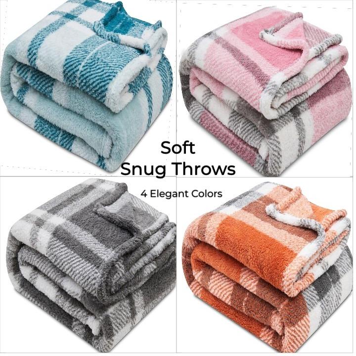 Fluffy Check Throw 130 x 180cm Extra Large Teddy Fleece Sofa Set Bed Blanket Christmas Throw Soft & Cozy Thermal Warm Checkered Travel Throws Blush Pink Green Charcoal Rust 4 Elegant Colors 0