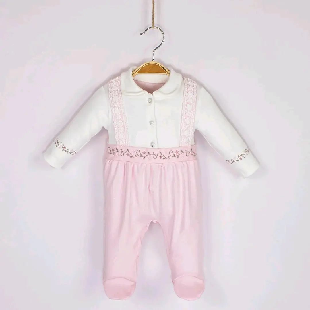 Baby Girls Pink and White Spanish Style Embroidered Romper clothing babygirl outfits