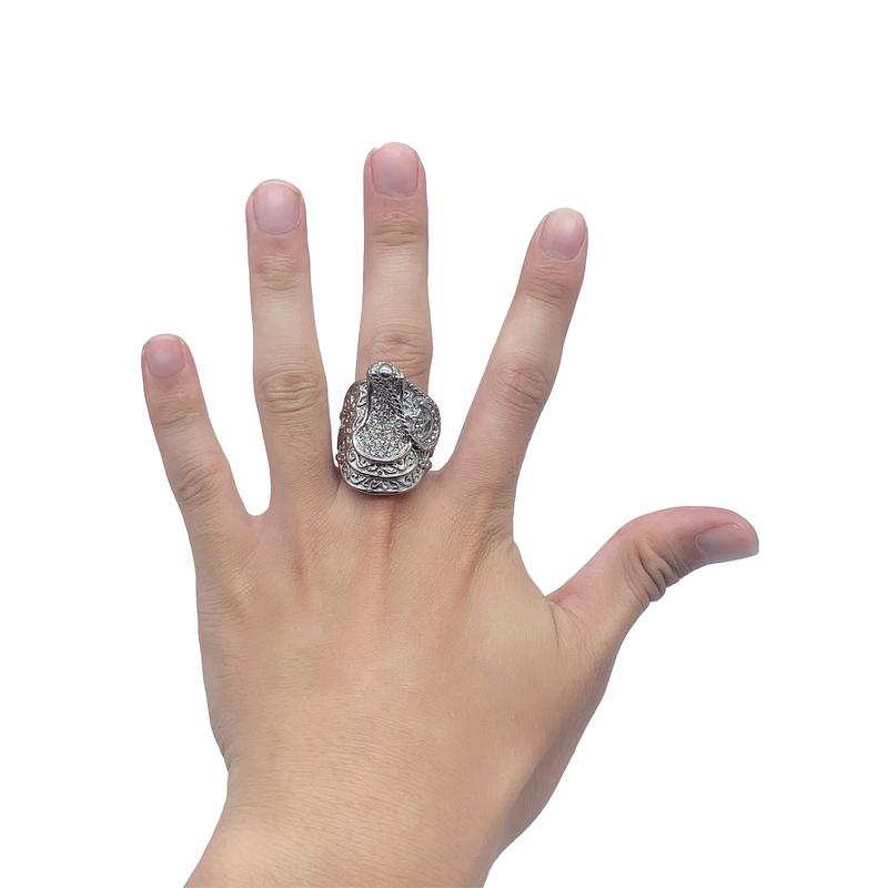 Chunky saddle ring gold/silver plated heavy stainless steel iced out 9