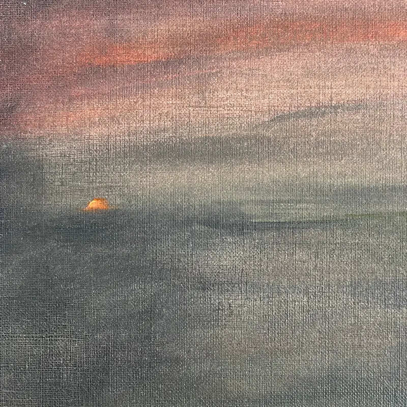 Distant setting sun - Landscape - Oil Painting by mostlyjavi 1