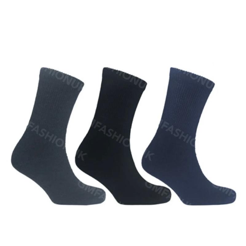 6 Pairs Mens Heavy Duty Thermal Non Binding Loose Elastic Top Socks UK 6-11 Winter Menswear Plain Black Cotton 1