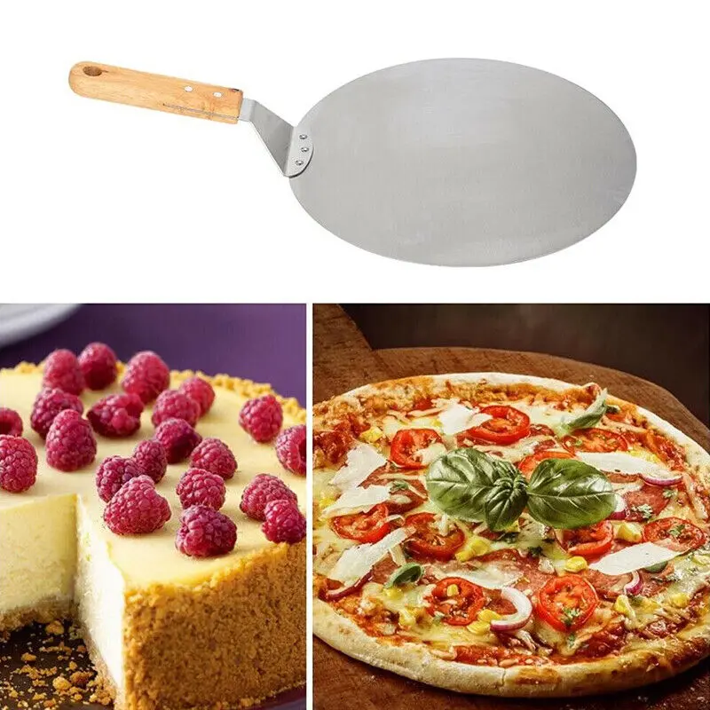 12Inch Stainless Steel Pizza Paddle Peel Bakers BBQ Oven Tray Wooden Handle 4
