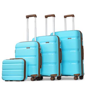 [MissLulu Bags] Bright Candy Design Hard Shell Polypropylene 20''/24''/28'' Suitcase with TSA Lock and 14'' Vanity Case Classic Collection - Blue and Brown