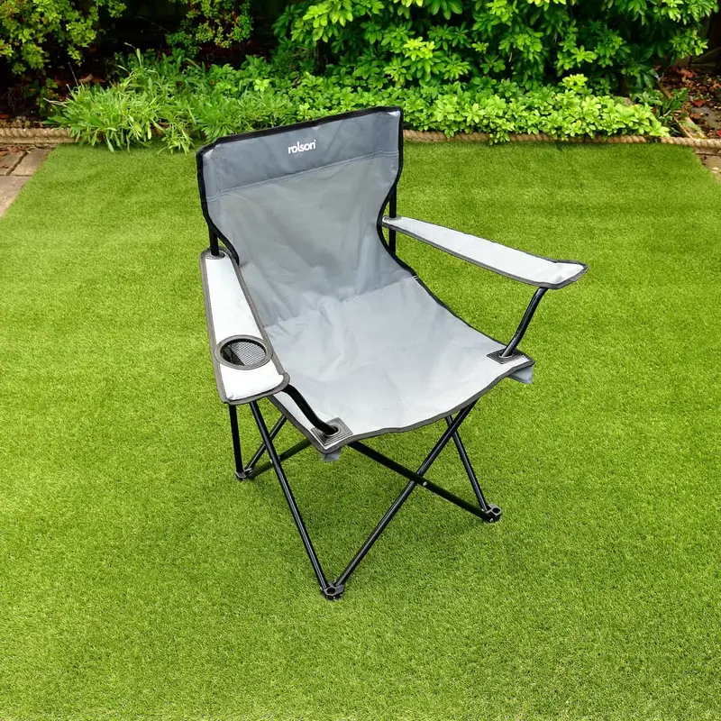 Folding Camping Garden Chair with Cup Holder -  Available in 3 colours Navy, Grey & Black BBQ Party Pool Side in Carry Bag 2