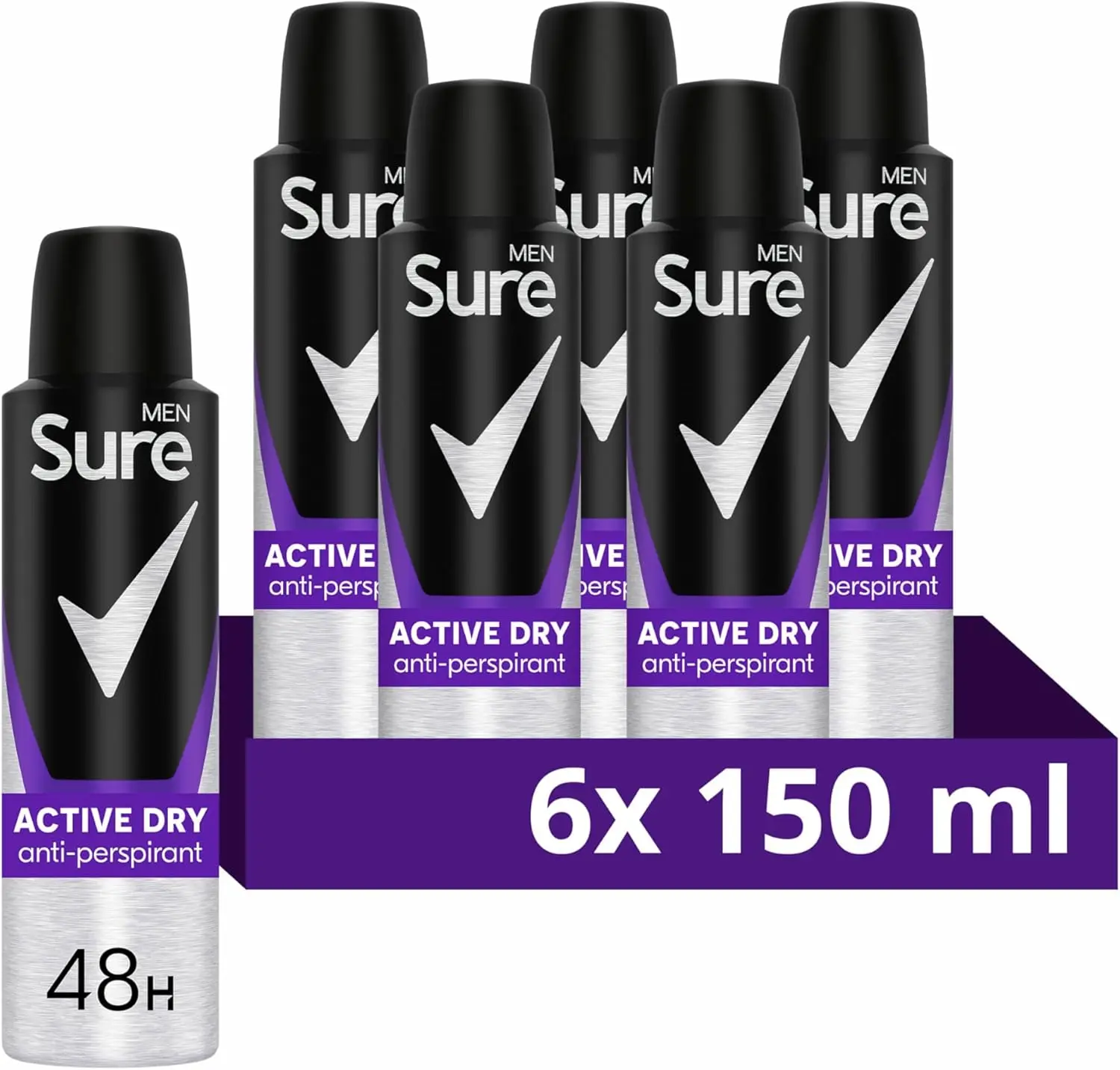 Men Active Dry Anti-perspirant Deodorant Aerosol 48h protection anti-perspirant deodorant spray for effective sweat and odour protection 6x 150 ml Body Care Scent