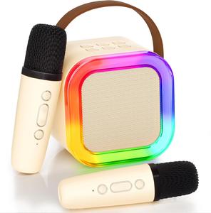 Portable Mini Karaoke Speaker with 2 Microphone, Rechargeable Wireless Outdoor Speaker with RGB Light, Home Singing Karaoke Wireless Outdoor Speaker
