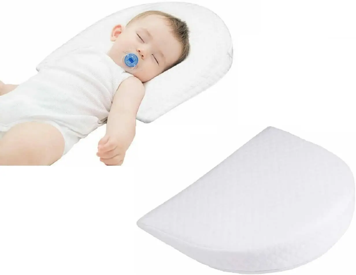 Soft Round Wedge Pillow Foam Filled Anti Re-flux Colic Cushion Anti Choking For Pram Crib Cot Kids Bed Cotton Blend Cover For Boys Girls