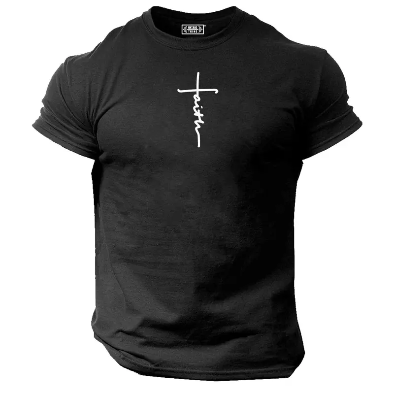 Faith T Shirt Gym Clothing Bodybuilding Weight Training Workout Exercise Kick Boxing Martial Arts MMA Karate Gymwear Men Tee Top 0