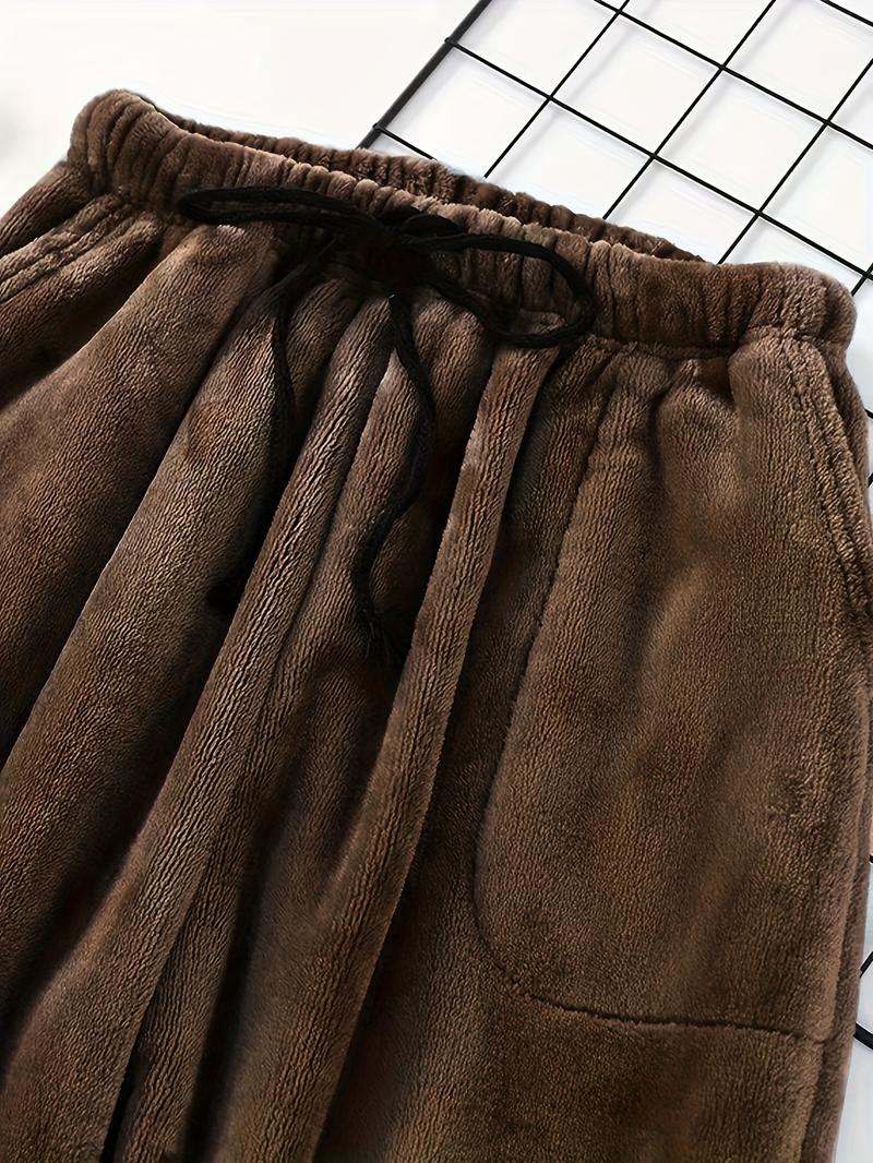 Product Introduction of Plus Size Men's Simple Style Casual Pajamas Bottoms Loose Pants, Solid Plush Thickened Warm Pants Home Pajamas Bottom 2