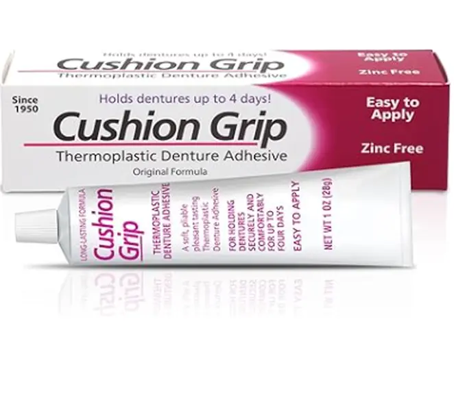 Cushion Grip Thermoplastic Denture Adhesive, 1 oz - Refits and Tightens Loose Upper and Lower Dentures and Partials | Non-Glue Adhesive, Acts Like a Soft Reliner