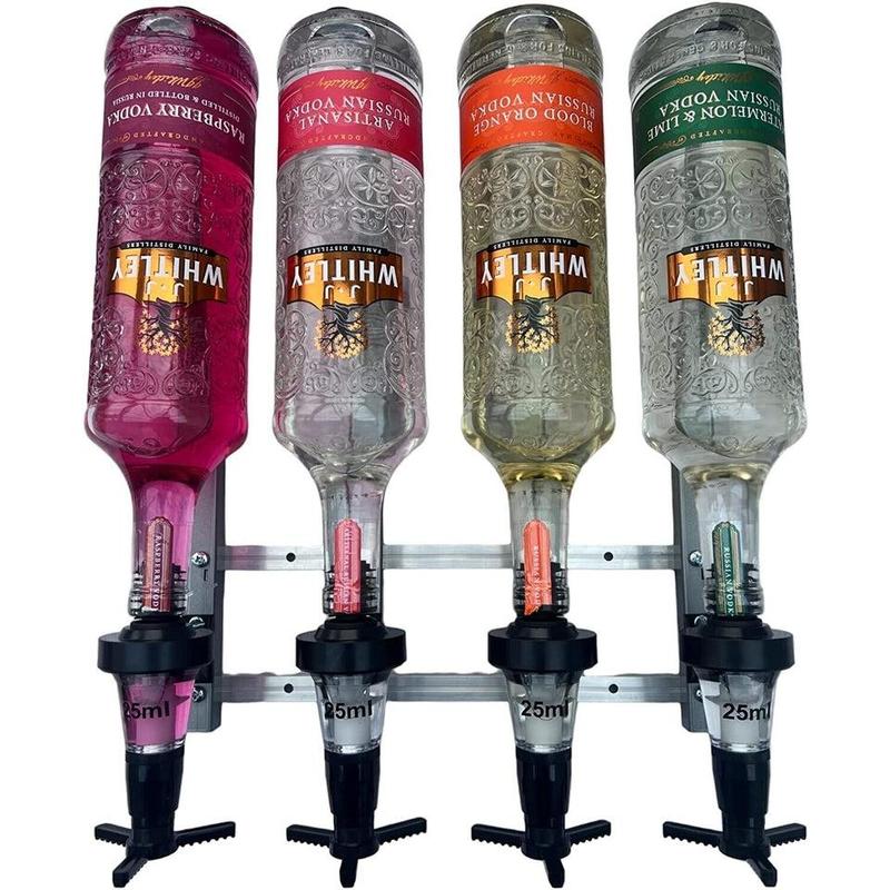 4 Bottle Wall Fixing Bracket + 4 Black 35Ml Optic Spirit Measures Bar Pub 4