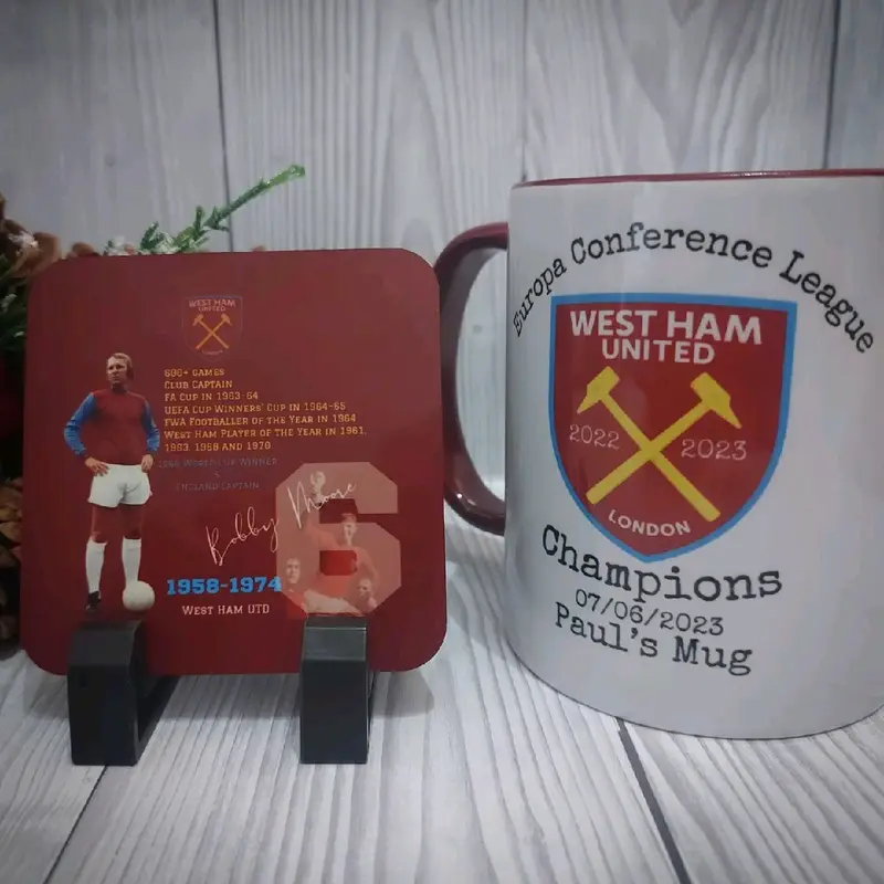West Ham Europa League Champions Mug and Coasters - Personalized Gift Set - Ceramic, Reuse, Tumbler, Reusable, Cup, Coffee 2