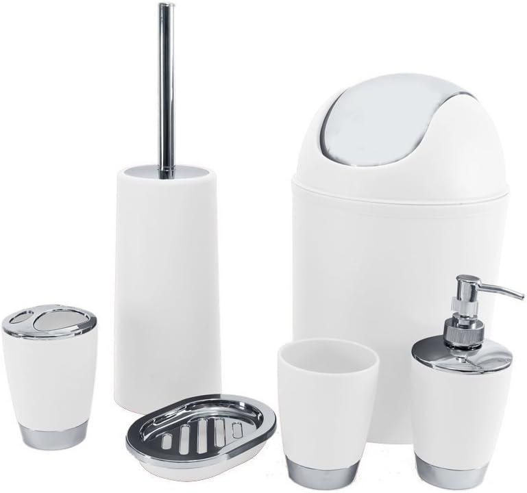 6PCS Bathroom Accessory Set - Waste Bin, Soap Dish, Soap Dispenser, Toilet Brush & Holder, Tooth Brush Holder, Rinse Cup - 4L Capacity 7