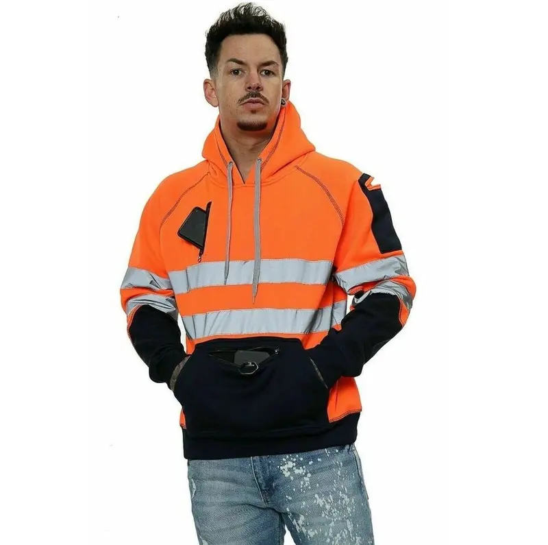 HUBIBUBI Hi Viz Vis High Visibility Hoodie 3 Zips 5 Pocket Work Pullover Sweat Shirt TOP machine washable regular 0
