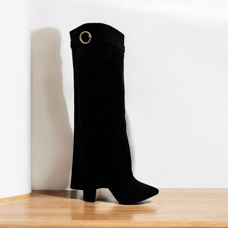 Women Suede Calf Boot Long Stretch Elastic Gusset Strap Warm Winter Boots Shoes Girl Footwear 6