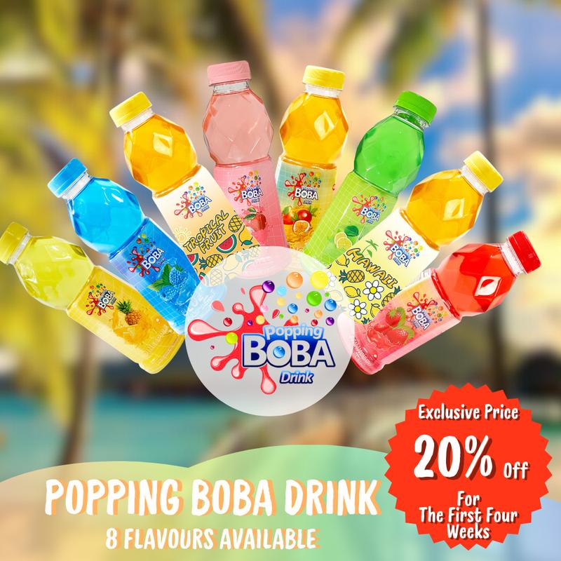 Popping Boba Drink Tasting Bundle - Rose Lychee Flavour 500ml + Strawberry Flavour 500ml + Hawaii 500ml + Pineapple Flavour 500ml + Green Apple Flavour 500ml + Blue Raspberry Flavour 500ml 2