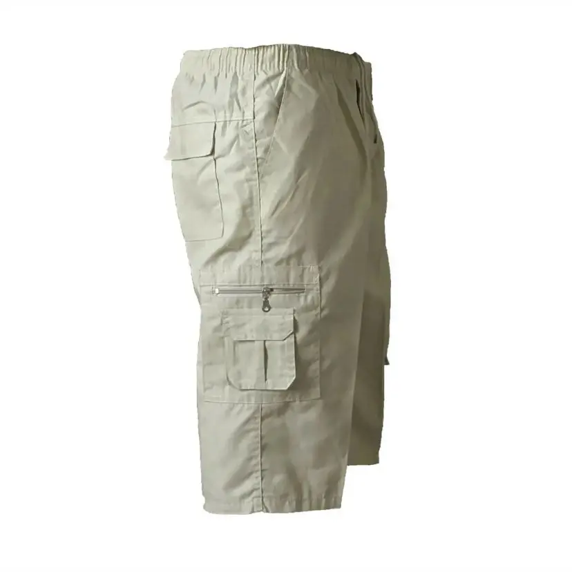 Mens Lightweight Elasticated Cargo Combat Cotton Causal 3/4 Shorts Pants Bottoms Menswear Pocket Casual Day Big Outdoor Small Beige Trouser Plain