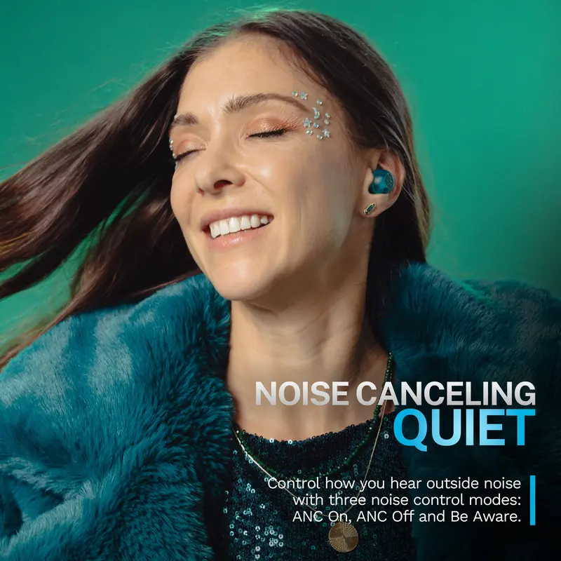 JLab Go Pop Active Noise Cancelling Earbuds, 24+ Hour Playtime, True Wireless, Be Aware Mode, Custom Touch Controls, IP55, 3 Sets Gel Tips, Android/iOS, Bluetooth 1
