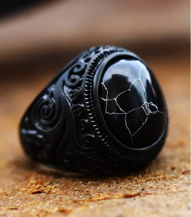 Men's Classic Black Stainless Steel Rhinestone Resin Ring - Fashion Anniversary Gift Jewelry Accessory