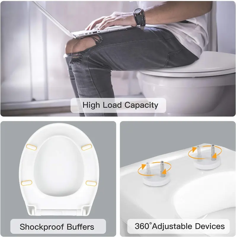 Soft Close Toilet Seat, Toilet Seat with Quick Release for Easy Clean, Simple Top Fixing, Standard Toilet Seats White with Adjustable Hinges, O Shape 4