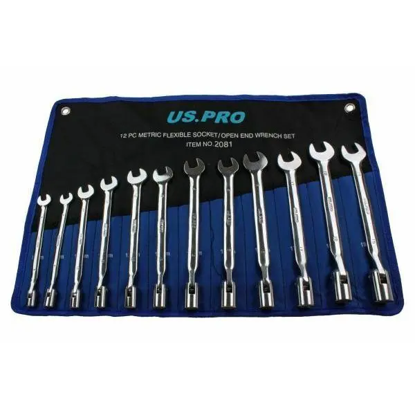 US PRO 12pc Flexi Head Socket / Open End Wrench Spanner Set 8 - 19mm 2081 3