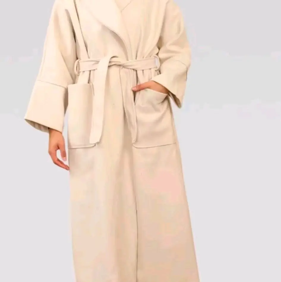 British Iqrah Solid Front Pockets Fleece Coat for Women with Belt - Free Size 8-20 UK