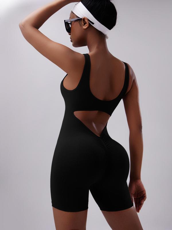 【GetMod】Seamless 2025 High elasticity Backless  Ribbed Jumpsuit , Women’s gym clothes ,Tracksuit for women Leisure Yoga Workout sports Bra,  bodysuit Short sleeves Body Jumpsuit, Womenswear Sportswear Clothing for Summer#YZ900-2 3