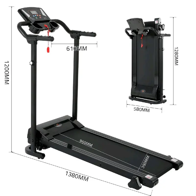 Foldable Treadmill Home Indoor Gym Cardio Fitness Treadmills for Office Heavy Duty Space Saving Electric Motorized Running Walking Jogging Machines LCD Display Pad Mobile Water Bottle Holder 3