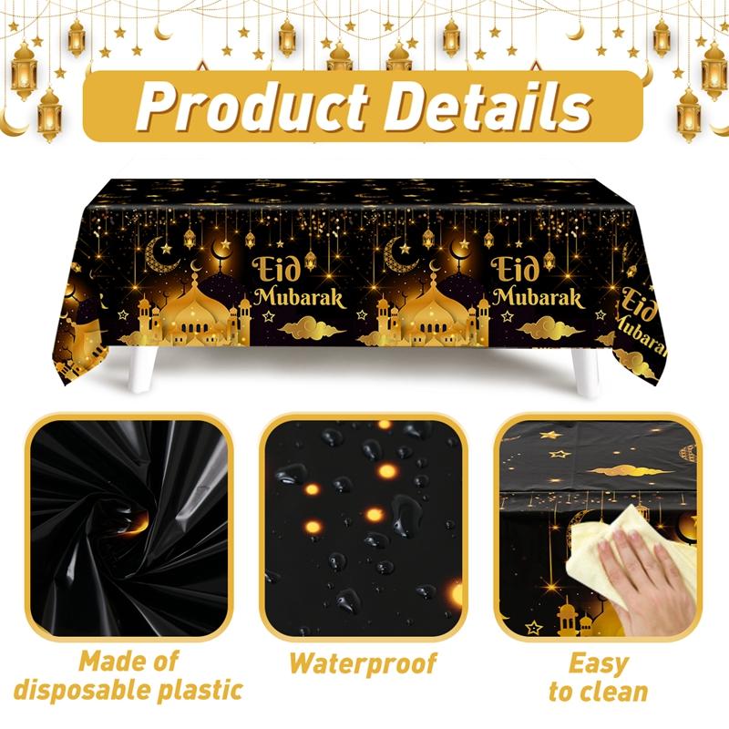 Product Introduction of Eid Mubarak 2  Pcs Star Moon Tablecloth Ramadan Kareem Decor for Home 2025 Islamic Muslim Party Eid Al Adha Supplies Castle Table Cover 12