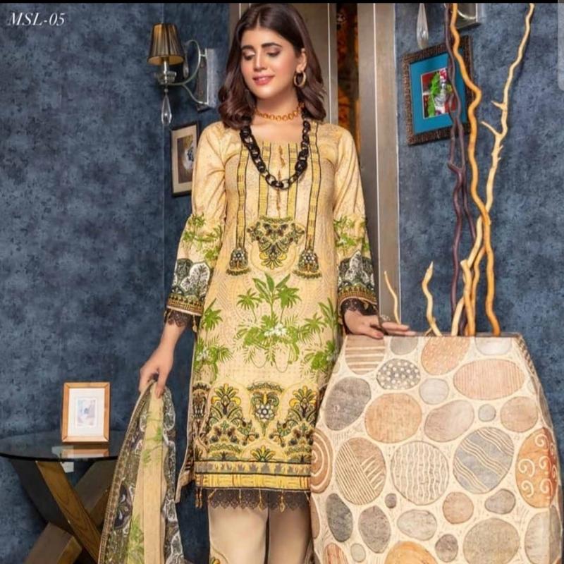 Product Introduction of Gorgeous 3 Piece Airjet Lawn Suit with Embroidery Work and Embellishments with Chiffon Dupatta by Munira Designer Traditional Pakistani Desi Womens Wear Summer Fashion 1