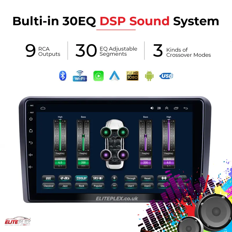 Audi A3 2008-12, Android Car Stereo with Apple CarPlay, Wireless, Radio, GPS, WIFI, BT, NAVI, 9” Full HD Screen, 2GB-32GB Storage 3