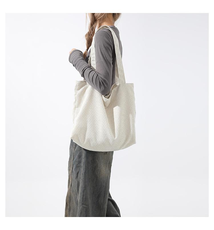 Product Introduction of Large Capacity Shopping Bag Casual Art Canvas Handbag Corduroy Tote Bag Simple Retro Shoulder Bag 8
