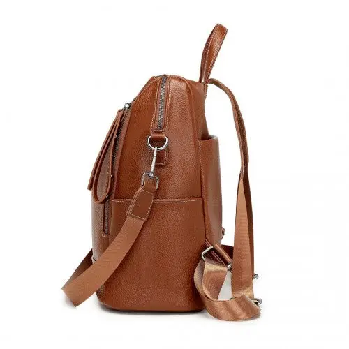 BPM2438 - Miss Lulu Women's Convertible PU Leather Backpack & Shoulder Bag – Versatile 2-in-1 Design - Brown 2