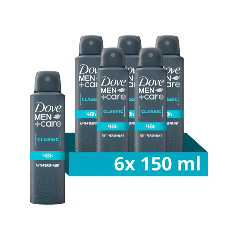Dove Men+Care Classic Anti-Perspirant Aerosol Deodorant Spray with ¼ moisturising cream for 48 hour protection against sweat and odour 6x 150 ml