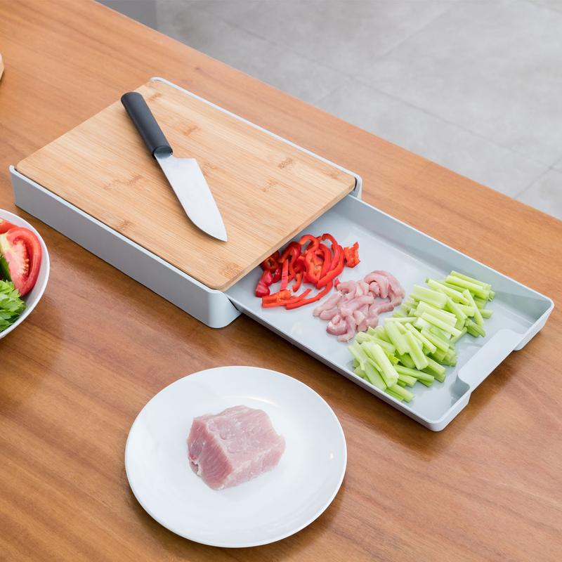 Taylor & Brown Bamboo Wooden Chopping Board with Plastic Pull Out Tray and Hanging Hook - 32.5 x 24.5 x 4.5cm - Cutting Slicing Board for Food Prep, Meat, Vegetables & Bread 0