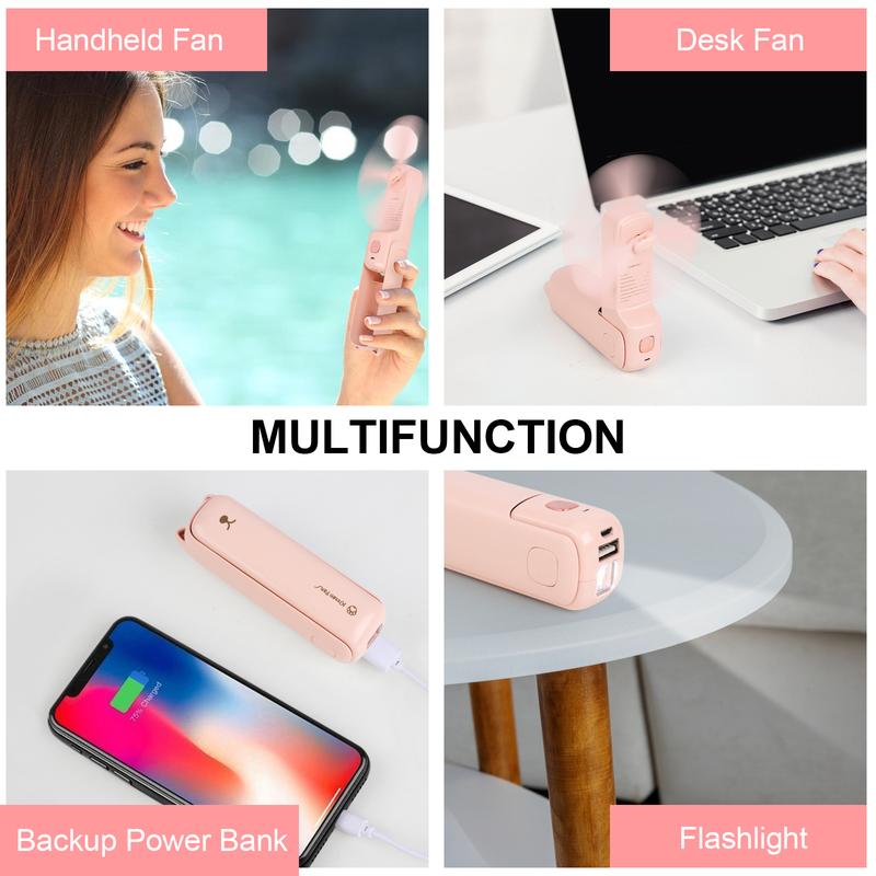 Multipurpose Mini Desk Fan with Flashlight, 24h Long Working USB Rechargeable Folding Pocket Fan for Baby Bedroom Home Night, Mini Handheld Fan Gift For Mom Baby Outdoor Use 6