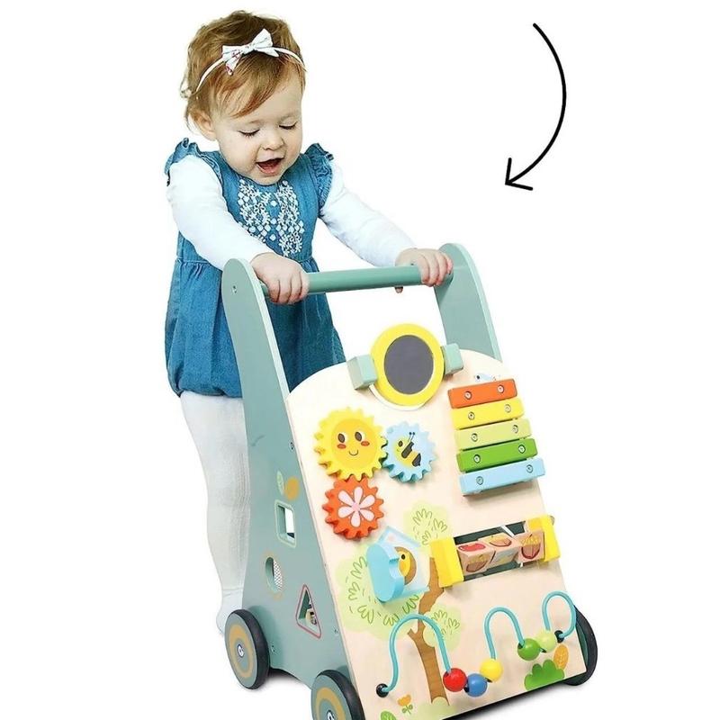 Nuby Wooden Walker, This toy is great for encouraging hand-eye development. The round rotating mirror teaches your baby their reflection. This multi-activity wooden walker comes with a handy storage pouch underneath so your little one can store other toys 2