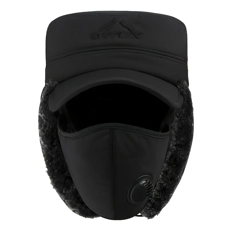 Winter Flat Top Hat with Face Cover for Middle-aged And Elderly Men, Outdoor Cycling Ski Hat, Windproof And Ear Protection Hat 1