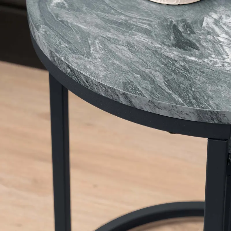 Set of 2 Round Nesting Tables, MDF Top & Metal Base Sofa Side End Tables 4