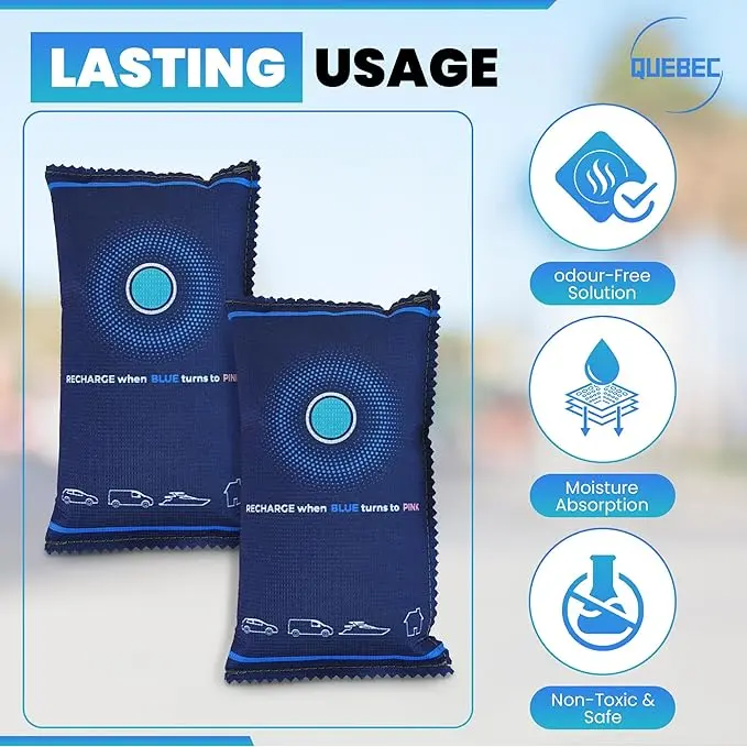 2 x 350g Car Dehumidifier Bag | Moisture & Damp Absorber for Windscreens & Interior | 100% Leakproof, Reusable Dashboard Dehumidifier & Condensation Remover 1