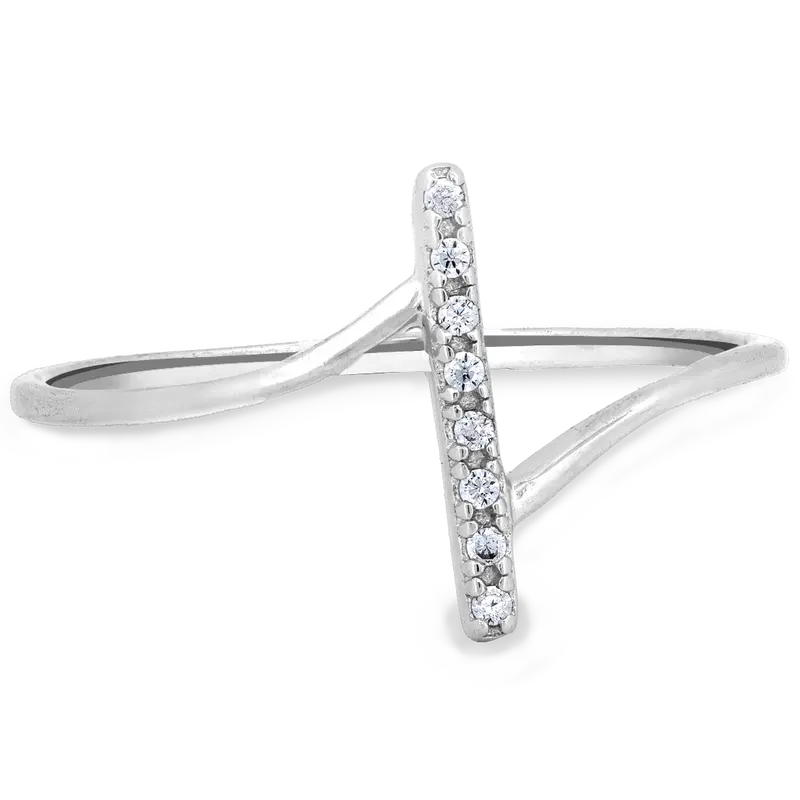 Sterling Silver Vertical Bar CZ Ring 0